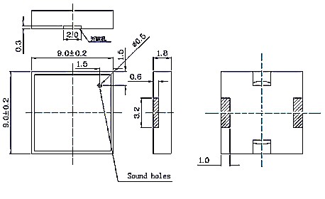 Top and bottom views of MLT‑9018 piezoelectric SMD buzzer